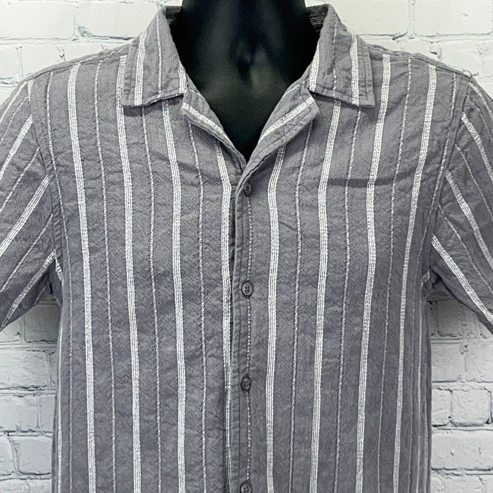 Element Skateboards Shirt S Small Gray Stripe Cotton Short Sleeve Button Front
